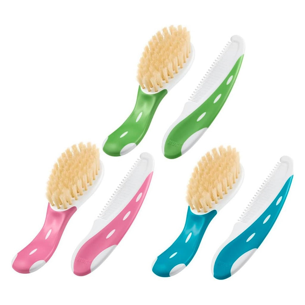 Nuk Baby Hairbrush With Comb For Sensitive Baby Skin, Assorted Pack of 2 Pieces - Easy Pharmacy LLC