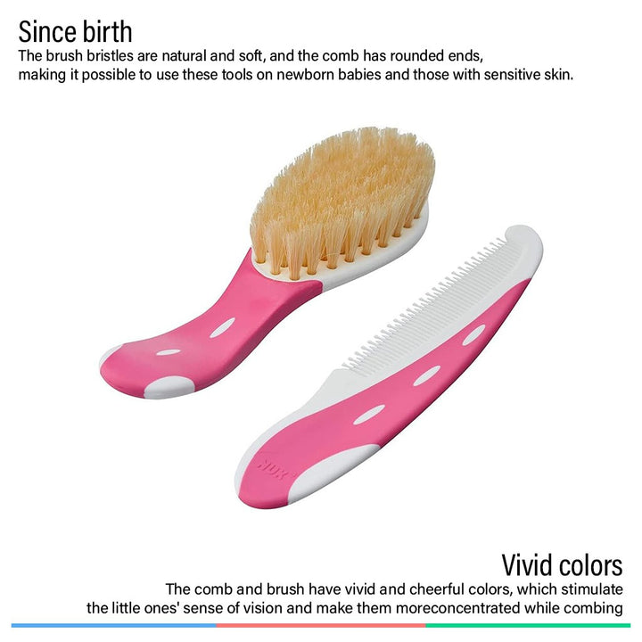 Nuk Baby Hairbrush With Comb For Sensitive Baby Skin, Assorted Pack of 2 Pieces - Easy Pharmacy LLC
