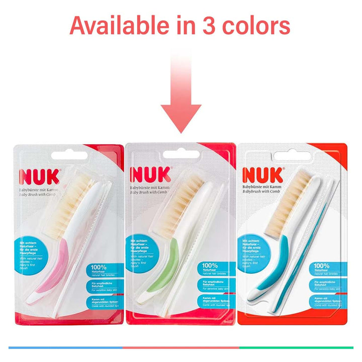Nuk Baby Hairbrush With Comb For Sensitive Baby Skin, Assorted Pack of 2 Pieces - Easy Pharmacy LLC