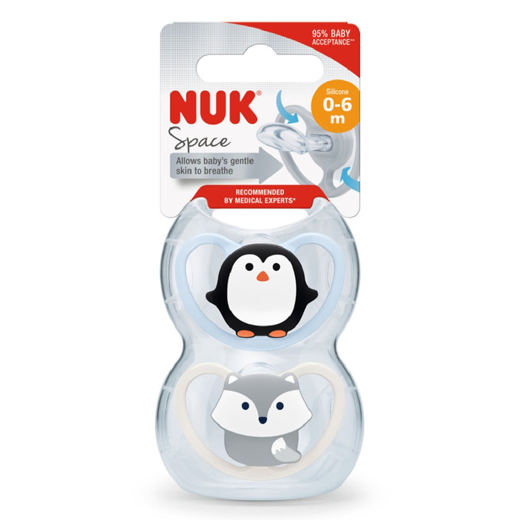 NUK Space Silicone Soothers For 0-6 Months Baby, Assorted Pack of 2's - Easy Pharmacy LLC