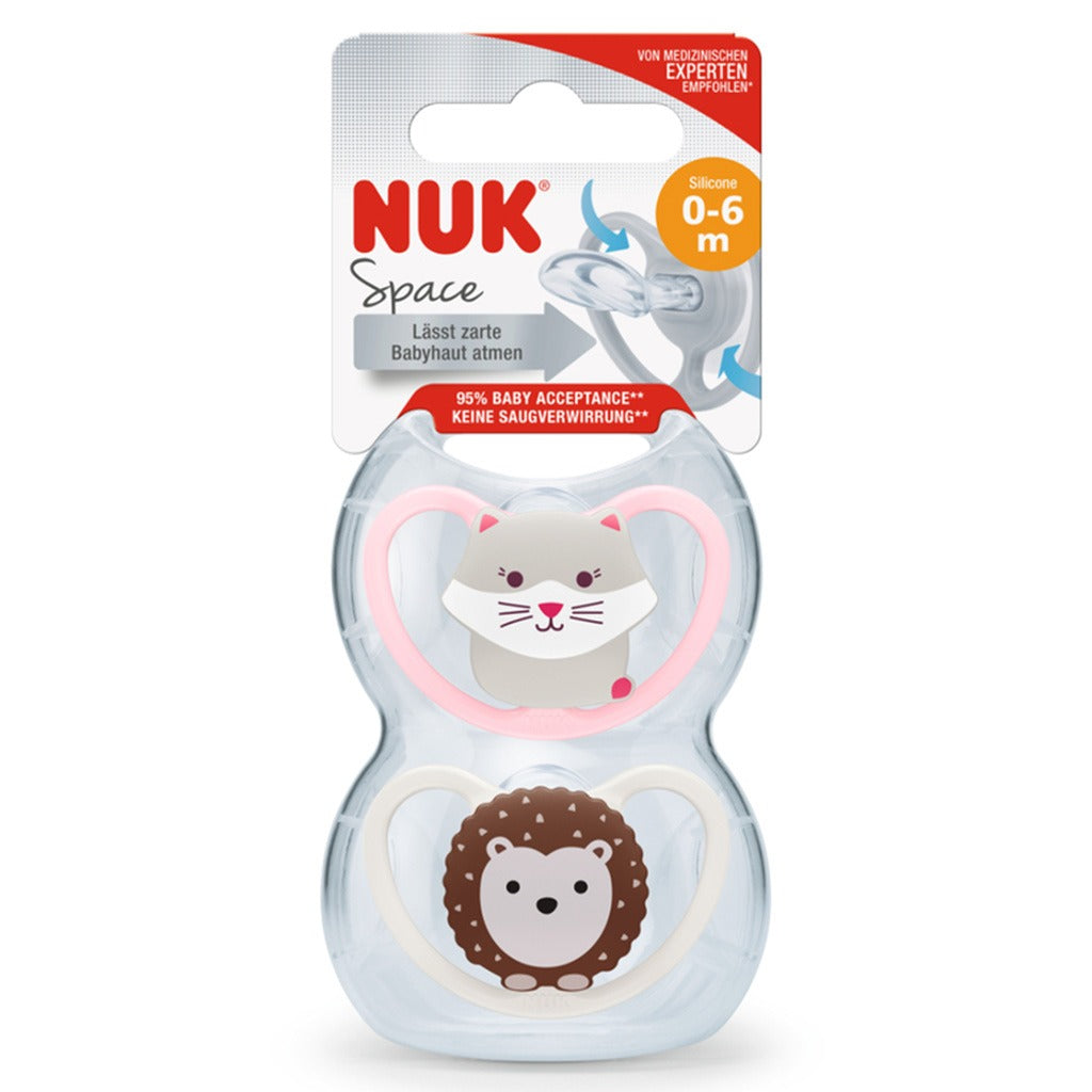 NUK Space Silicone Soothers For 0-6 Months Baby, Assorted Pack of 2's - Easy Pharmacy LLC
