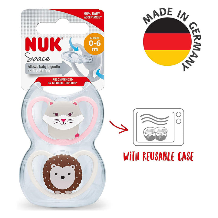 NUK Space Silicone Soothers For 0-6 Months Baby, Assorted Pack of 2's - Easy Pharmacy LLC