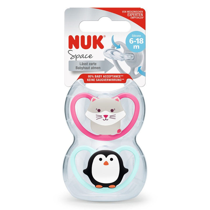 NUK Space Silicone Soothers For 6-18 Months Baby, Assorted Pack of 2's - Easy Pharmacy LLC