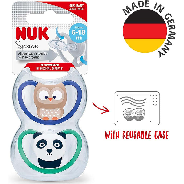 NUK Space Silicone Soothers For 6-18 Months Baby, Assorted Pack of 2's - Easy Pharmacy LLC