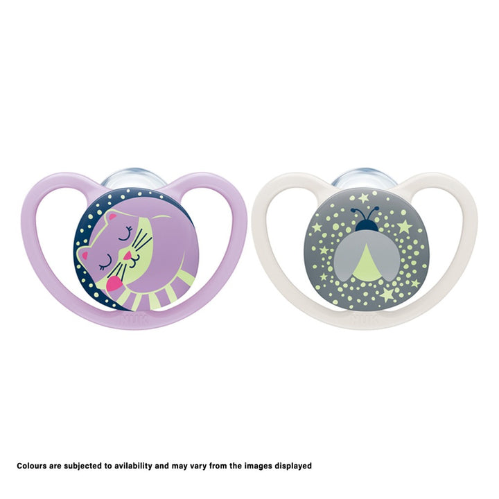 NUK Space Night Silicone Soothers For 0-6 Months Baby, Assorted Pack of 2's - Easy Pharmacy LLC