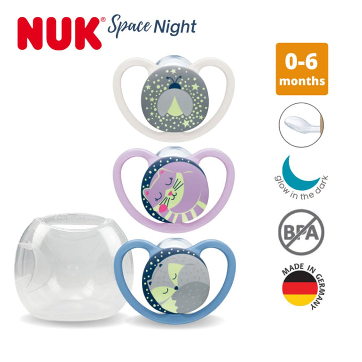NUK Space Night Silicone Soothers For 0-6 Months Baby, Assorted Pack of 2's - Easy Pharmacy LLC