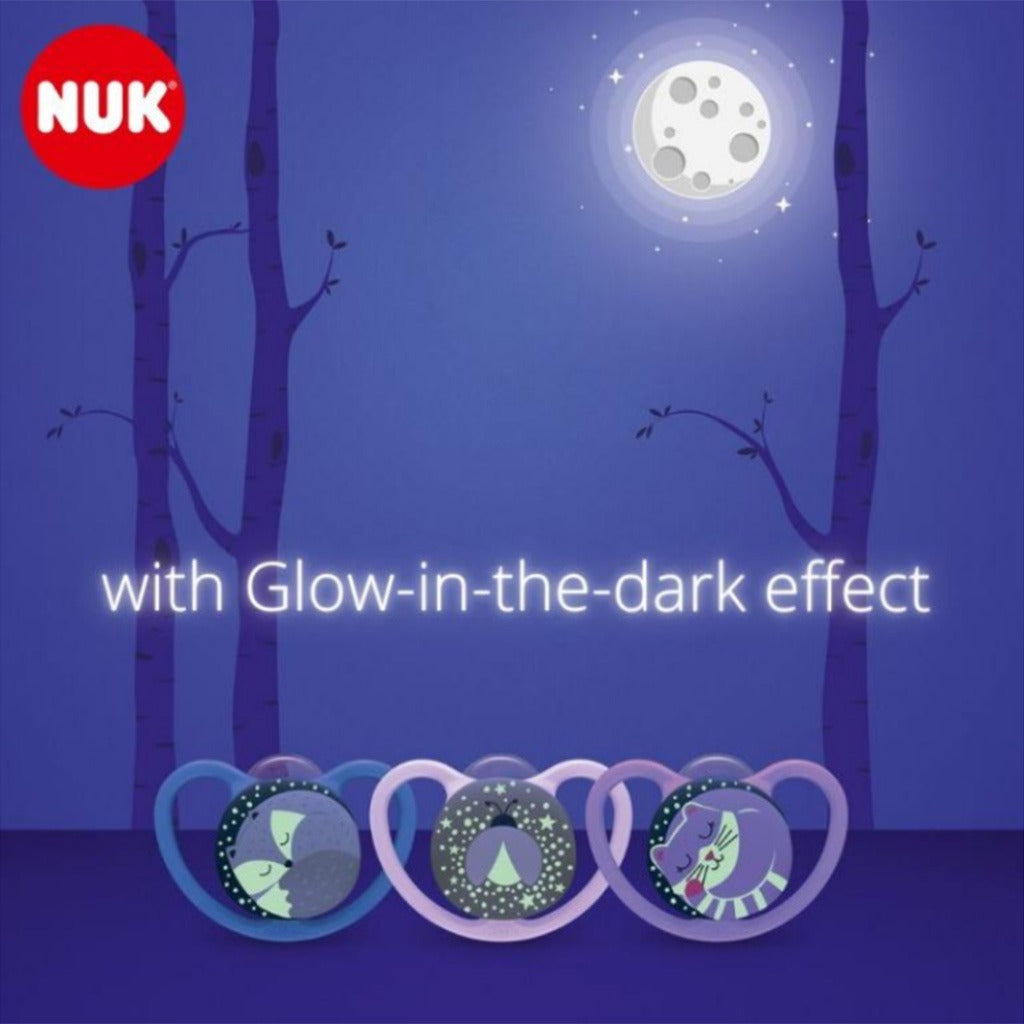 NUK Space Night Silicone Soothers For 0-6 Months Baby, Assorted Pack of 2's - Easy Pharmacy LLC