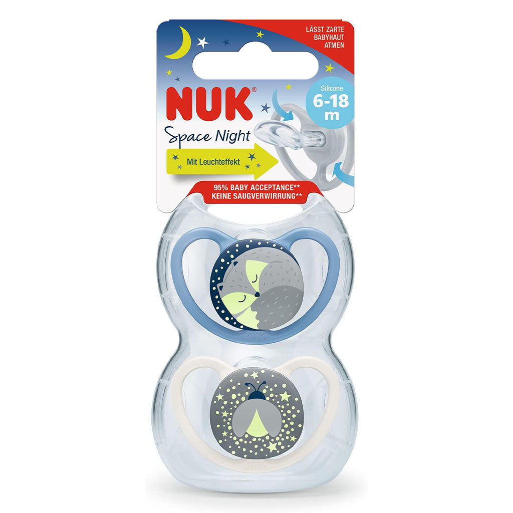 NUK Space Night Silicone Soothers For 6-18 Months Baby, Assorted Pack of 2's - Easy Pharmacy LLC