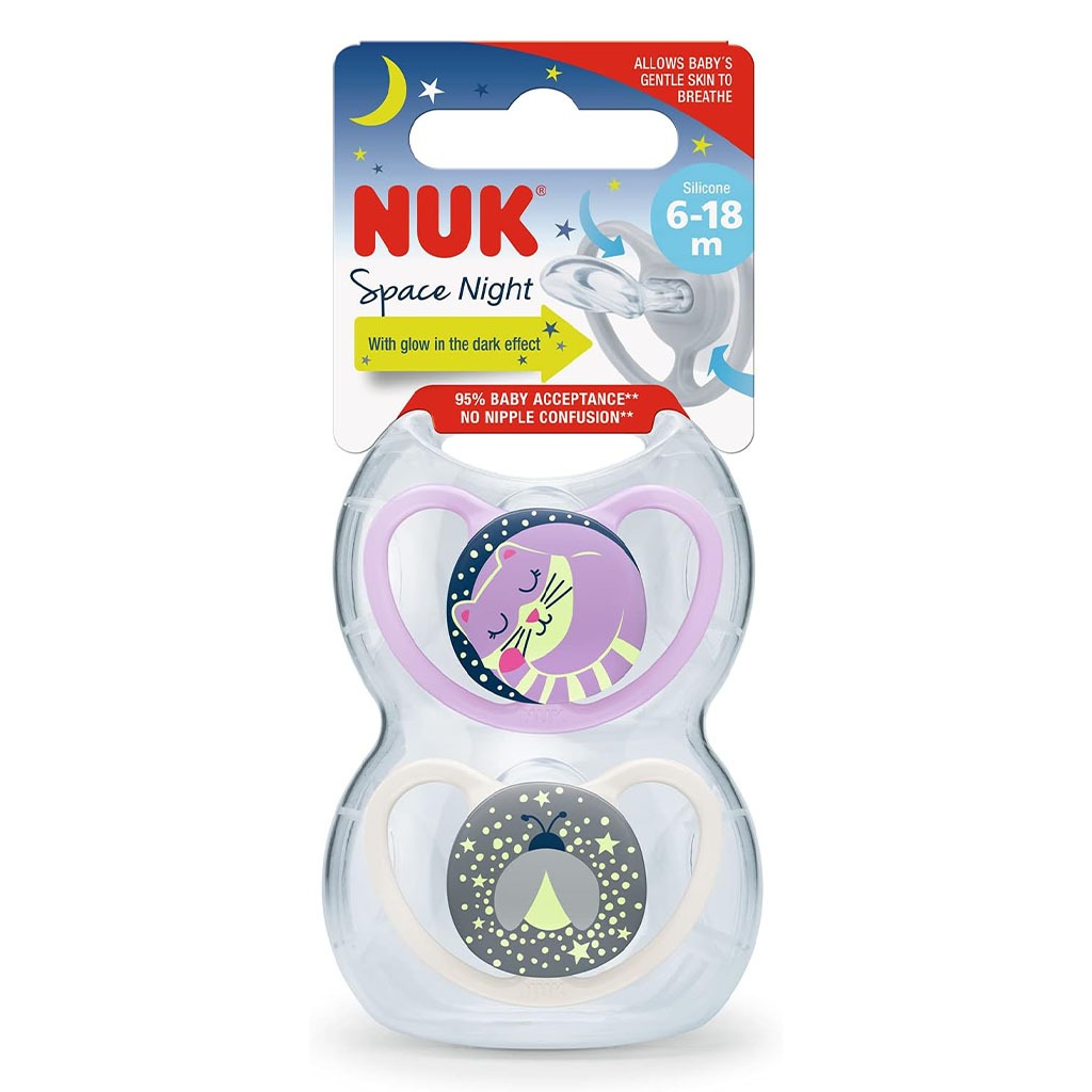 NUK Space Night Silicone Soothers For 6-18 Months Baby, Assorted Pack of 2's - Easy Pharmacy LLC