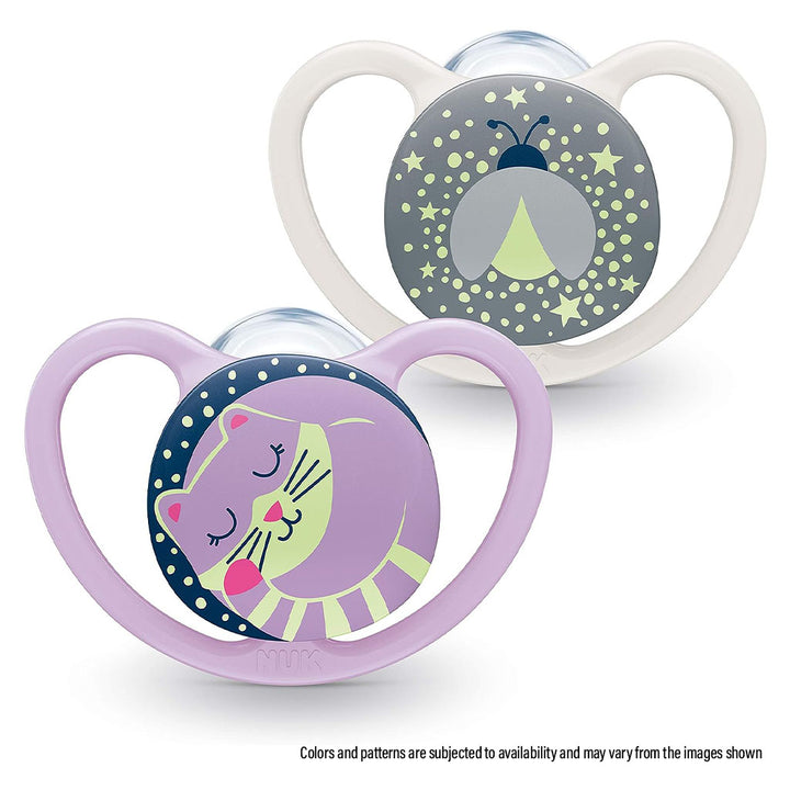 NUK Space Night Silicone Soothers For 6-18 Months Baby, Assorted Pack of 2's - Easy Pharmacy LLC