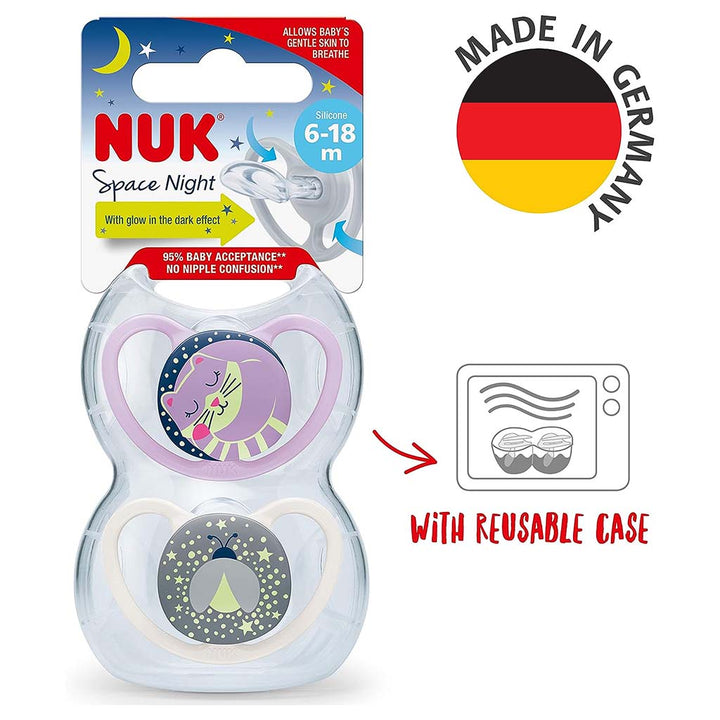 NUK Space Night Silicone Soothers For 6-18 Months Baby, Assorted Pack of 2's - Easy Pharmacy LLC