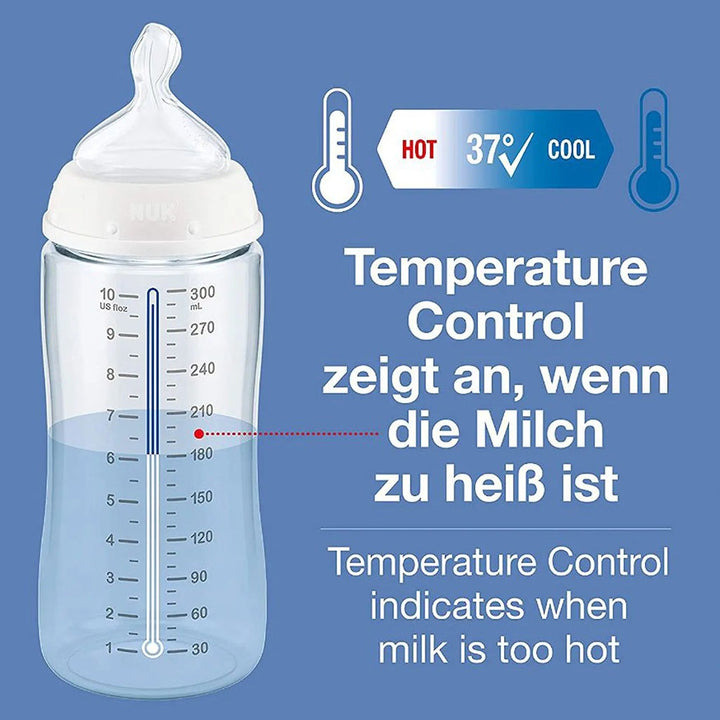 Nuk First Choice+ 300ml Anti-Colic PP Baby Feeding Bottle With Temperature Control, Assorted Pack of 1's - Easy Pharmacy LLC