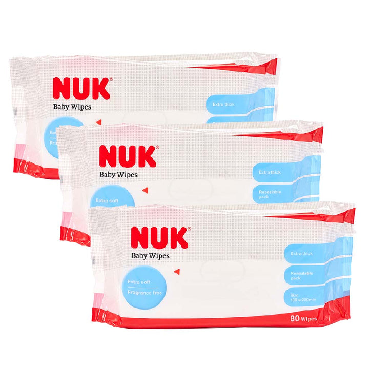 NUK Extra Soft & Thick Fragrance-Free Baby Wet Wipes, 3 x 80's, 2+1 Promo Pack - Easy Pharmacy LLC