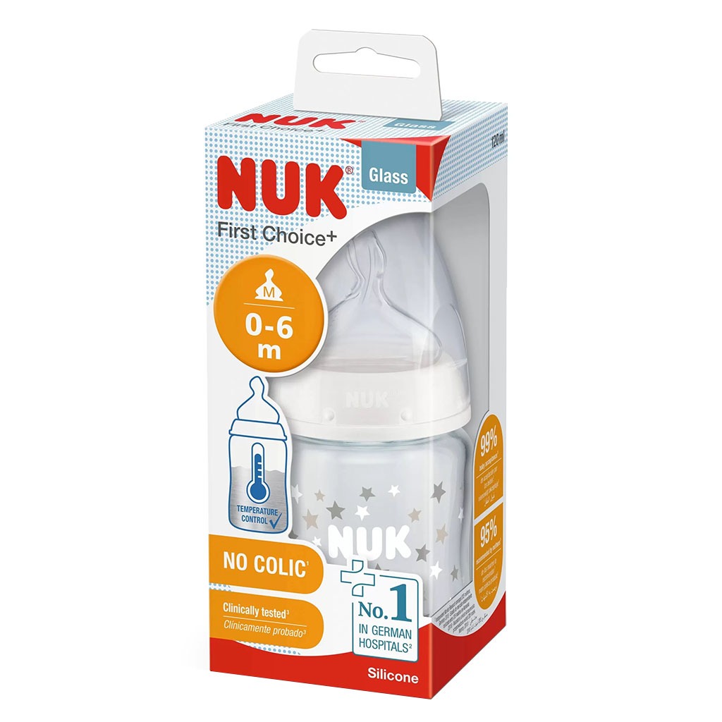 Nuk First Choice+ 120ml Anti-Colic Baby Feeding Glass Bottle With Temperature Control, Assorted Pack of 1's - Easy Pharmacy LLC