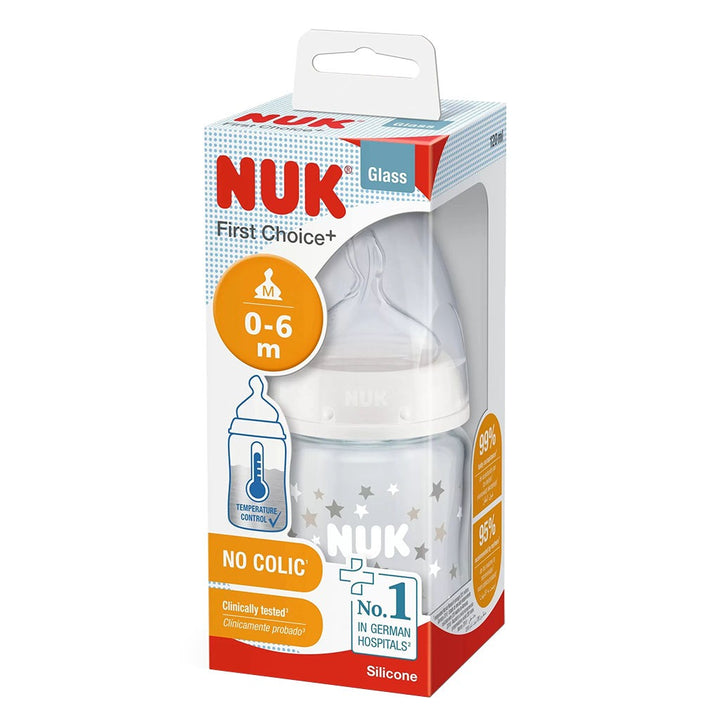 Nuk First Choice+ 120ml Anti-Colic Baby Feeding Glass Bottle With Temperature Control, Assorted Pack of 1's - Easy Pharmacy LLC