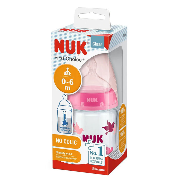 Nuk First Choice+ 120ml Anti-Colic Baby Feeding Glass Bottle With Temperature Control, Assorted Pack of 1's - Easy Pharmacy LLC