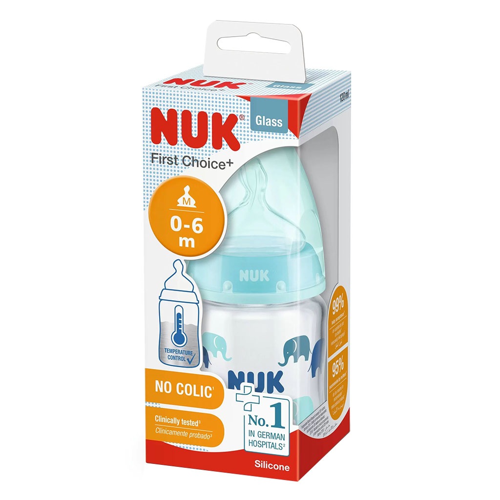 Nuk First Choice+ 120ml Anti-Colic Baby Feeding Glass Bottle With Temperature Control, Assorted Pack of 1's - Easy Pharmacy LLC