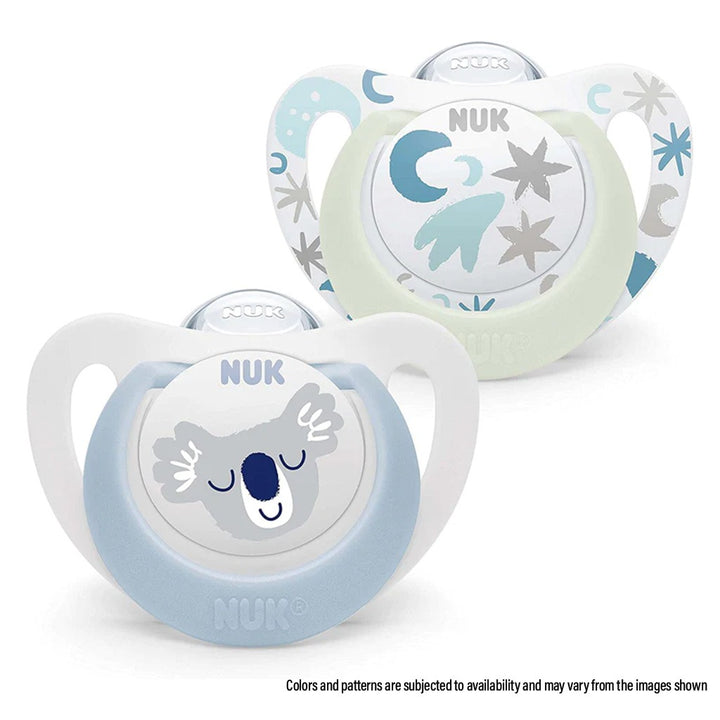 NUK Star Day & Night Silicone Soothers For 0-6 Months Baby, Assorted Pack of 2's - Easy Pharmacy LLC