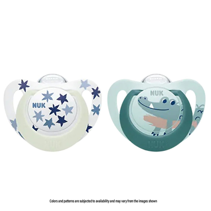 NUK Star Day & Night Silicone Soothers For 0-6 Months Baby, Assorted Pack of 2's - Easy Pharmacy LLC