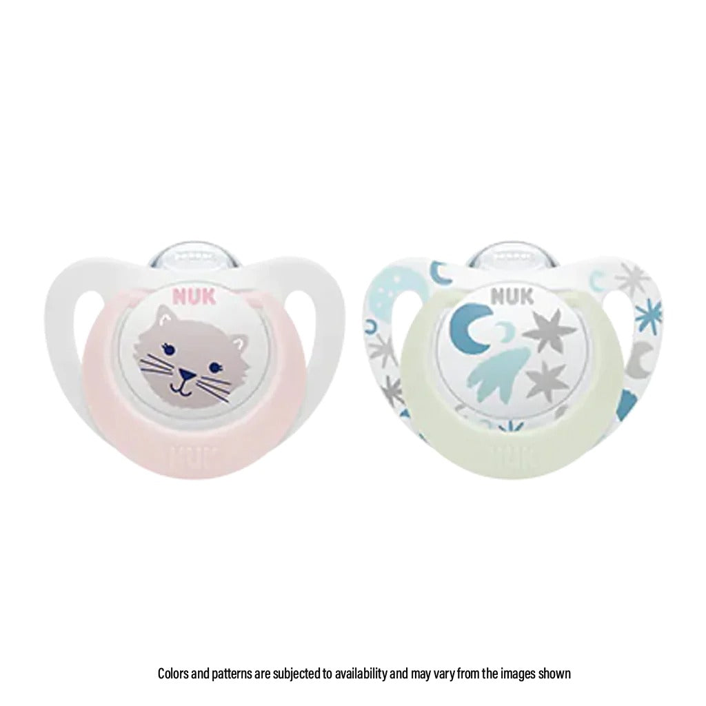 NUK Star Day & Night Silicone Soothers For 0-6 Months Baby, Assorted Pack of 2's - Easy Pharmacy LLC