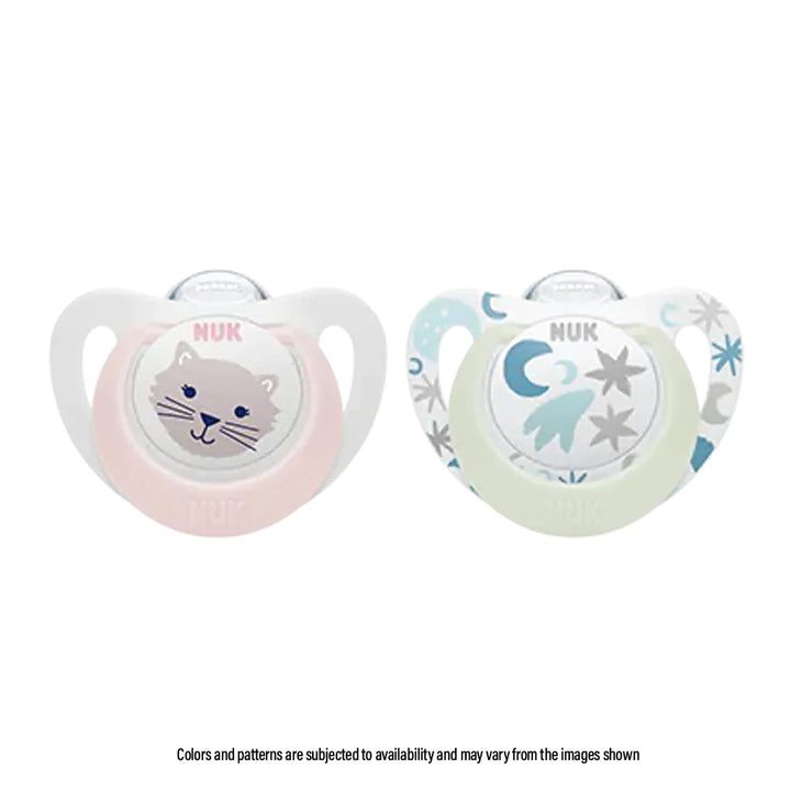 NUK Star Day & Night Silicone Soothers For 0-6 Months Baby, Assorted Pack of 2's - Easy Pharmacy LLC