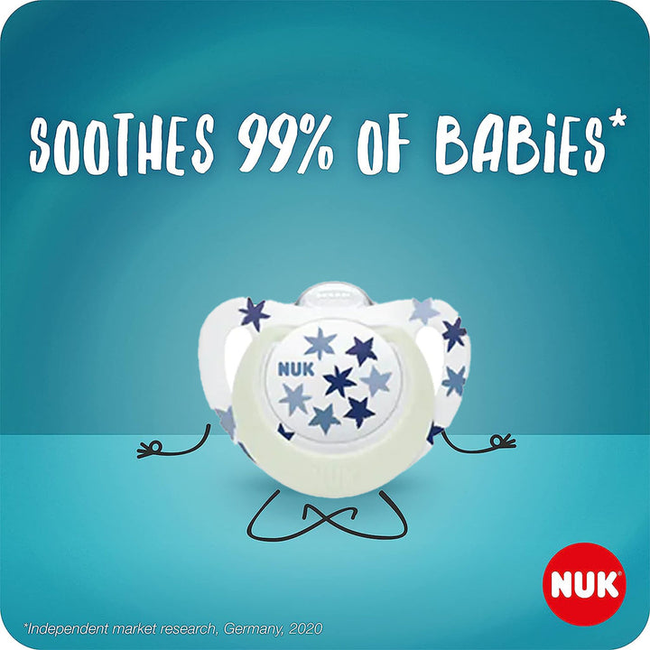 NUK Star Day & Night Silicone Soothers For 0-6 Months Baby, Assorted Pack of 2's - Easy Pharmacy LLC