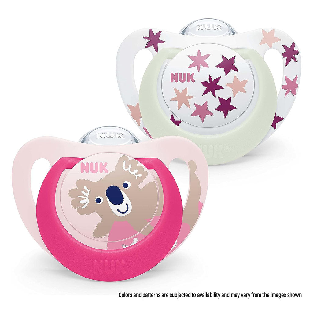 NUK Star Day & Night Silicone Soothers For 6-18 Months Baby, Assorted Pack of 2's - Easy Pharmacy LLC