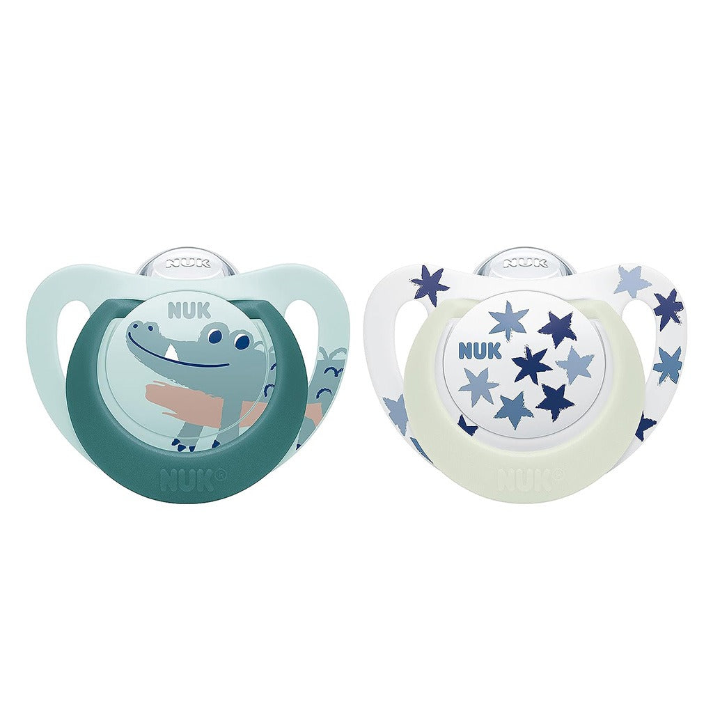 NUK Star Day & Night Silicone Soothers For 6-18 Months Baby, Assorted Pack of 2's - Easy Pharmacy LLC