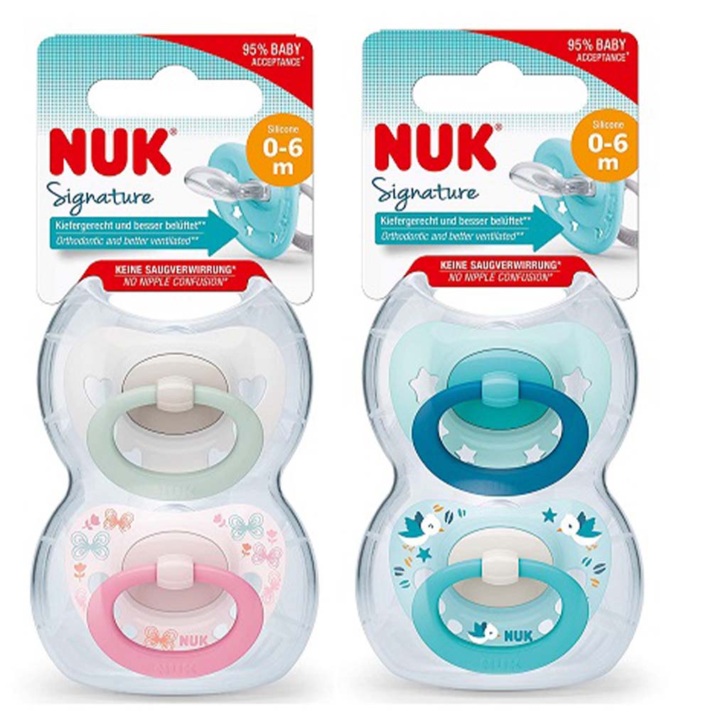 Nuk Signature Silicone Soother For 0-6 Months Baby, Assorted Pack of 2's - Easy Pharmacy LLC