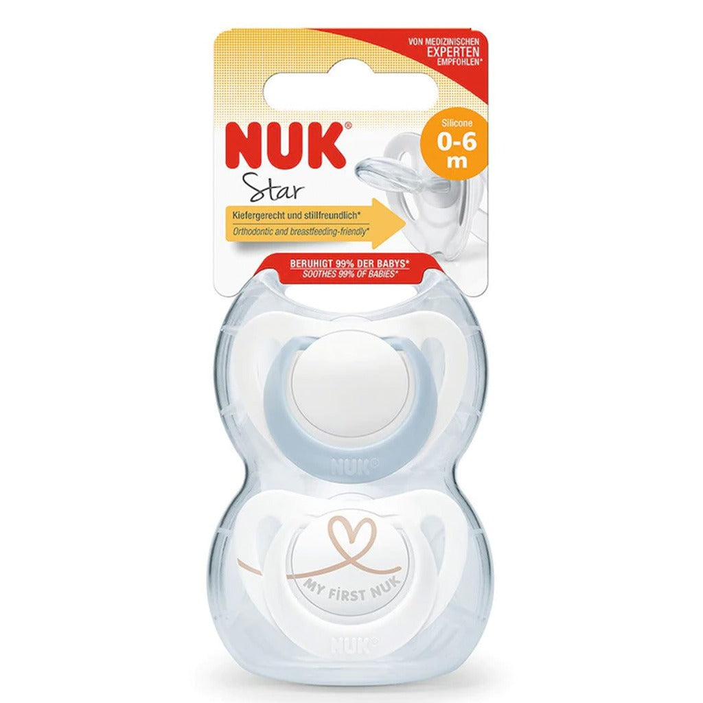 NUK Star Silicone Soother For 0-6 Months Baby, Assorted Pack of 2's - Easy Pharmacy LLC