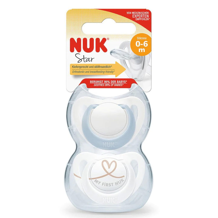 NUK Star Silicone Soother For 0-6 Months Baby, Assorted Pack of 2's - Easy Pharmacy LLC