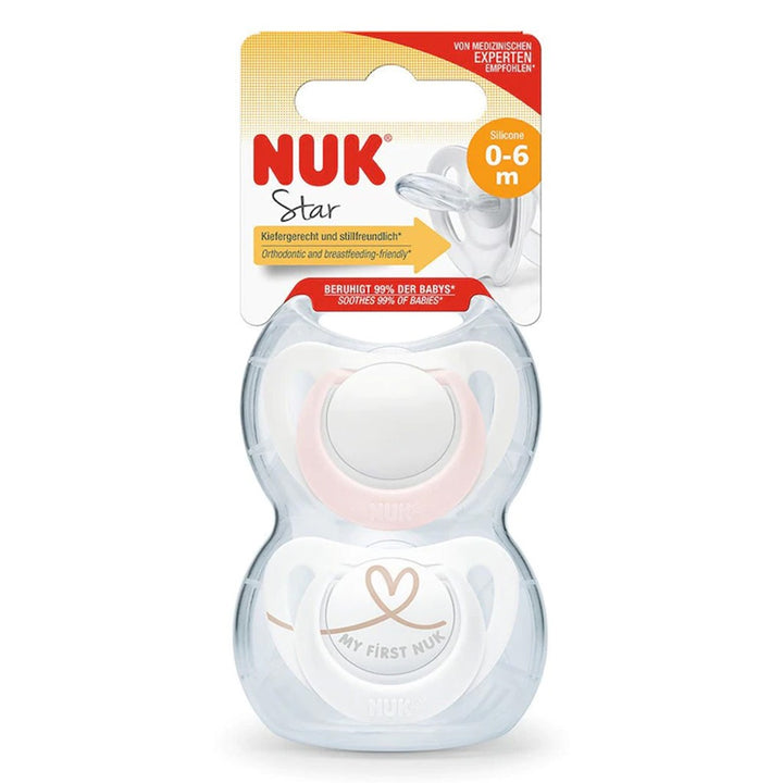NUK Star Silicone Soother For 0-6 Months Baby, Assorted Pack of 2's - Easy Pharmacy LLC