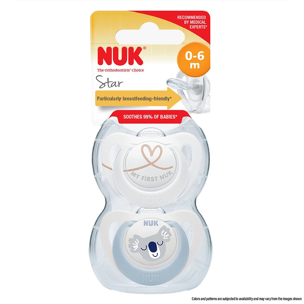 NUK Star Silicone Soother For 0-6 Months Baby, Assorted Pack of 2's - Easy Pharmacy LLC