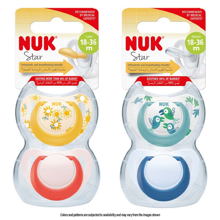 NUK Star Silicone Soother For 6-18 Months Baby, Assorted Pack of 2's - Easy Pharmacy LLC