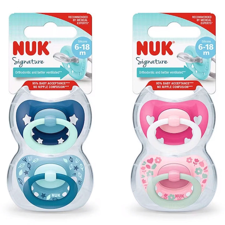 Nuk Signature Silicone Soother For 6-18 Months Baby, Assorted Pack of 2's - Easy Pharmacy LLC