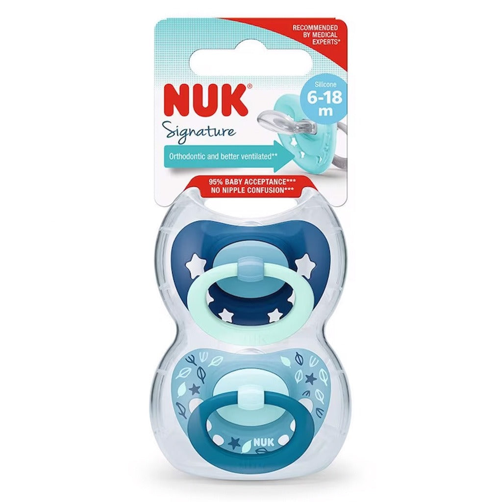 Nuk Signature Silicone Soother For 6-18 Months Baby, Assorted Pack of 2's - Easy Pharmacy LLC