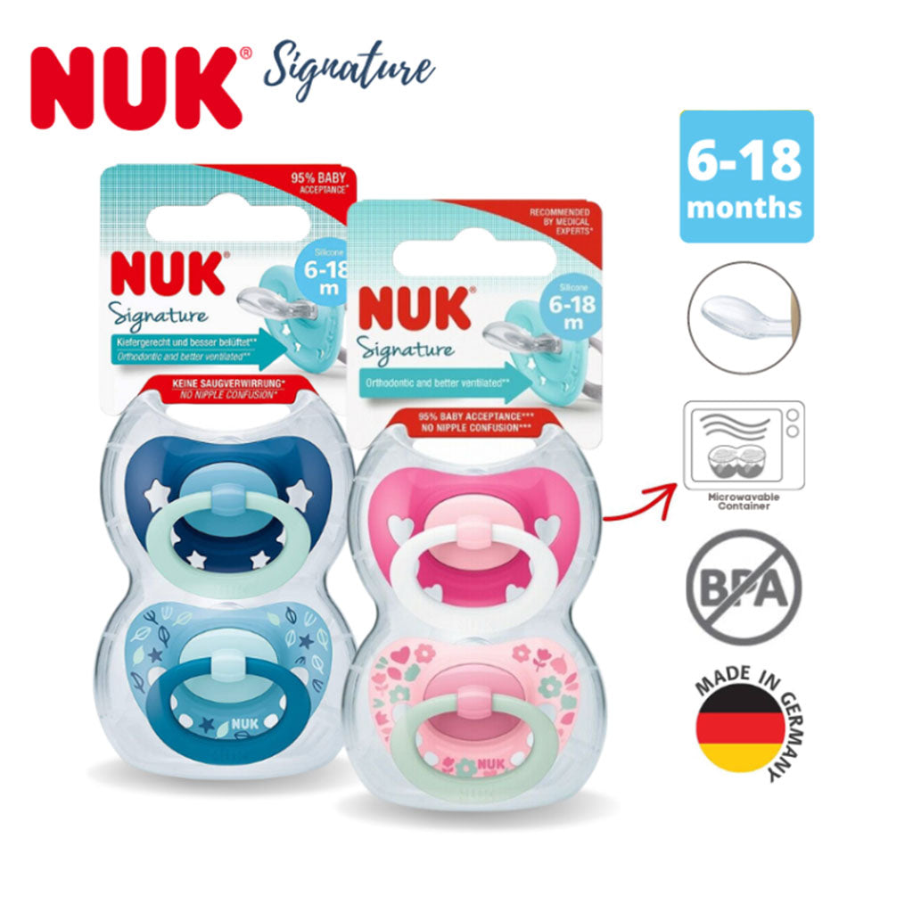 Nuk Signature Silicone Soother For 6-18 Months Baby, Assorted Pack of 2's - Easy Pharmacy LLC