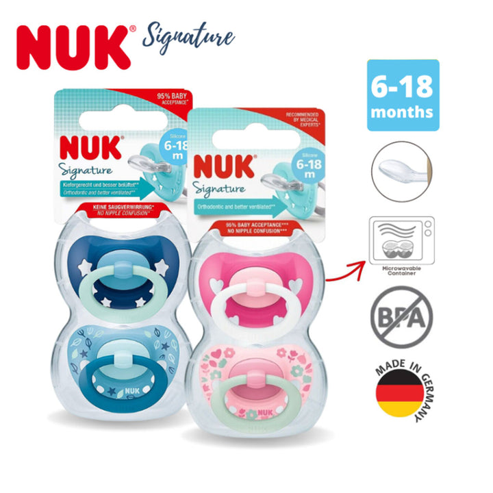 Nuk Signature Silicone Soother For 6-18 Months Baby, Assorted Pack of 2's - Easy Pharmacy LLC