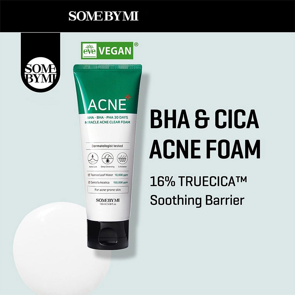 Some By Mi AHA BHA PHA 30 Days Miracle Acne Clear Foam Cleanser For Acne-Prone Skin 100ml - Easy Pharmacy LLC