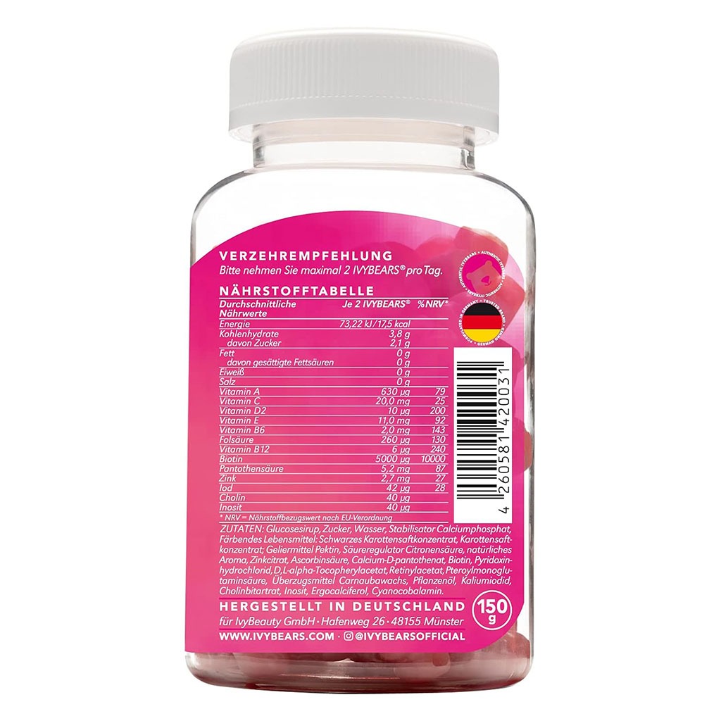 Ivybears Women's Hair Gummies With Biotin, Zinc & Vitamin C, Pack of 60's - Easy Pharmacy LLC