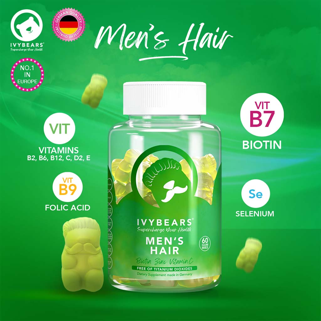Ivybears Men's Hair Gummies With Biotin, Zinc & Vitamin C, Pack of 60's - Easy Pharmacy LLC
