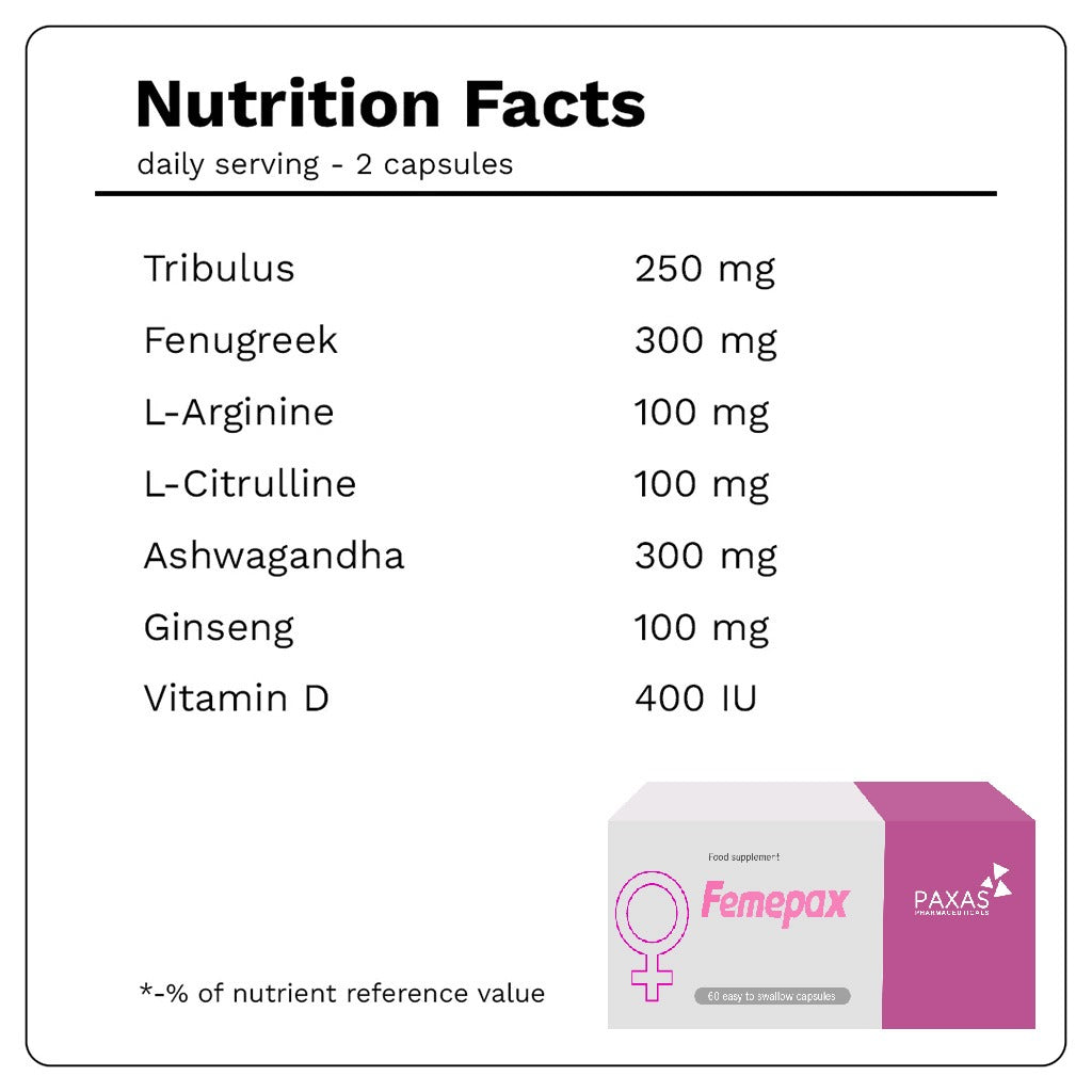 Paxas Femepax Performance Enhancer Capsules For Women, Pack of 60's - Easy Pharmacy LLC