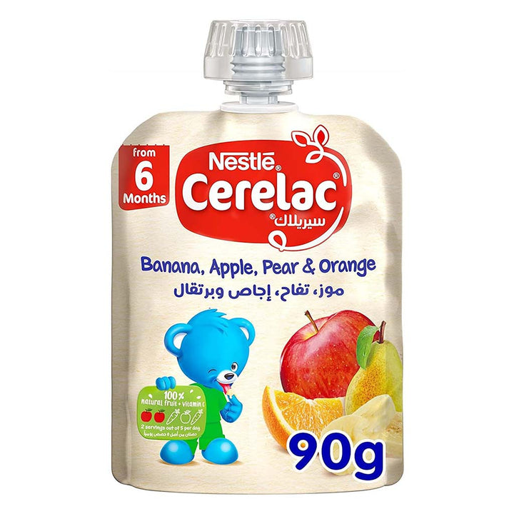 Nestle Cerelac Fruits Puree Pouch With Banana, Apple, Pear & Orange For Babies From 6 Months, 16 x 90g, Pack of 16's - Easy Pharmacy LLC