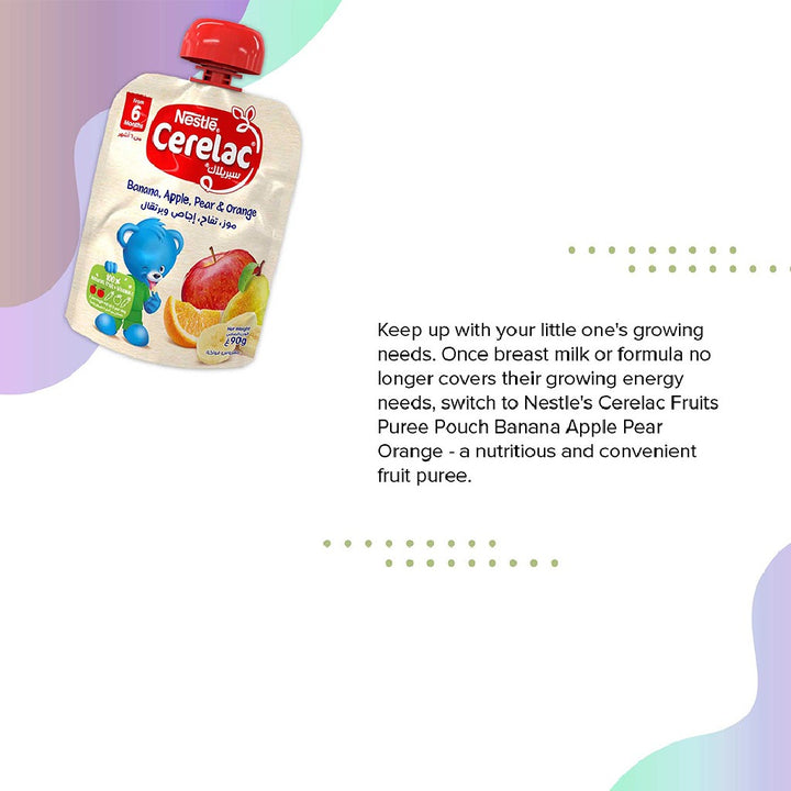 Nestle Cerelac Fruits Puree Pouch With Banana, Apple, Pear & Orange For Babies From 6 Months, 16 x 90g, Pack of 16's - Easy Pharmacy LLC