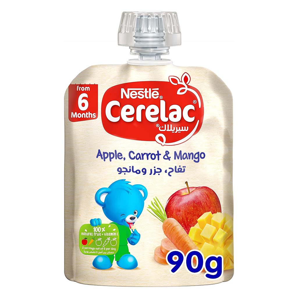 Nestle Cerelac Fruits Puree Pouch With Apple, Carrot & Mango For Babies From 6 Months, 16 x 90g, Pack of 16's - Easy Pharmacy LLC