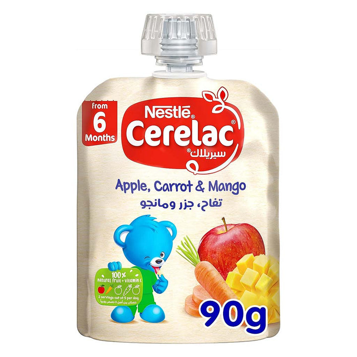 Nestle Cerelac Fruits Puree Pouch With Apple, Carrot & Mango For Babies From 6 Months, 16 x 90g, Pack of 16's - Easy Pharmacy LLC