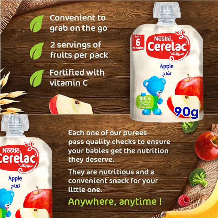 Nestle Cerelac Fruits Puree Pouch With Apple For Babies From 6 Months, 16 x 90g, Pack of 16's - Easy Pharmacy LLC