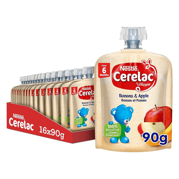Nestle Cerelac Fruits Puree Pouch With Banana & Apple For Babies From 6 Months, 16 x 90g, Pack of 16's - Easy Pharmacy LLC