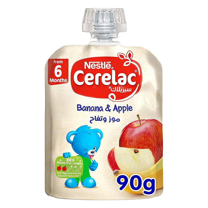 Nestle Cerelac Fruits Puree Pouch With Banana & Apple For Babies From 6 Months, 16 x 90g, Pack of 16's - Easy Pharmacy LLC