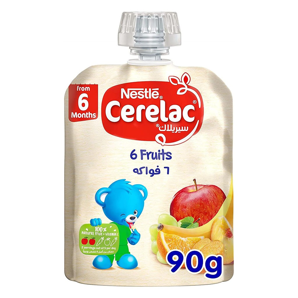 Nestle Cerelac Fruits Puree Pouch With 6 Fruits For Babies From 6 Months, 16 x 90g, Pack of 16's - Easy Pharmacy LLC
